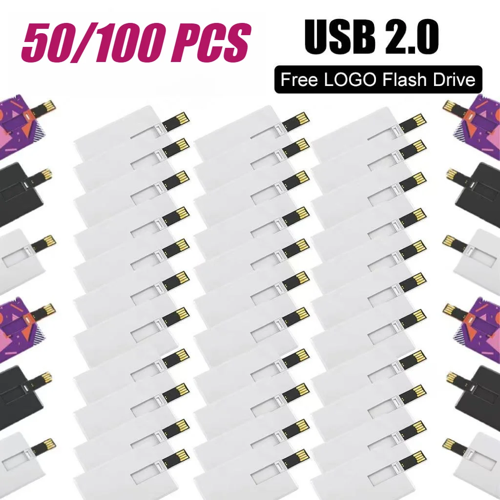 50/100pcs Free Custom Logo Credit Card USB Flash Drive Pen Drive 64GB 32GB Bank Card Memory Stick Souvenir 16GB 8GB Wedding Gift