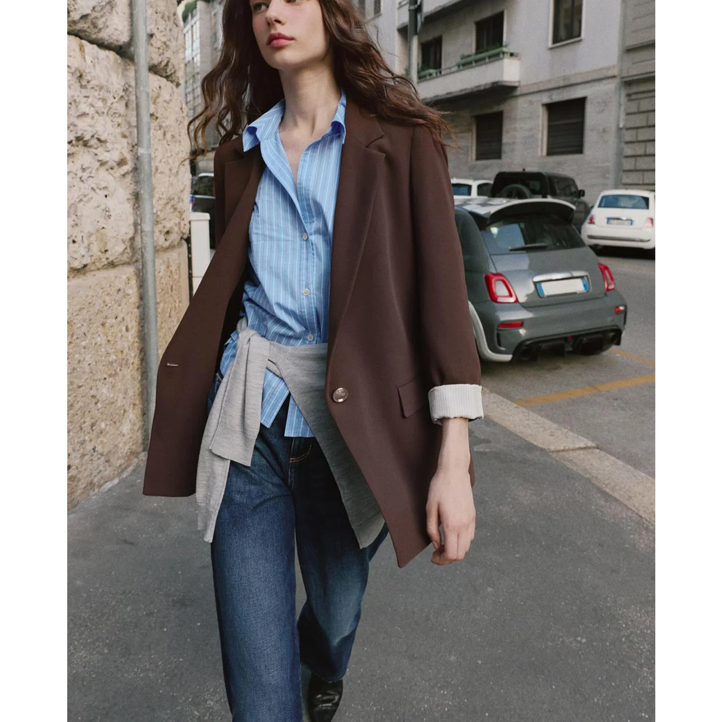 秋の新作レディースアメリカンスタイル長袖プリントカフスーツジャケット、肩パッド付きフリップカバーカラーカジュアルルーズフィット