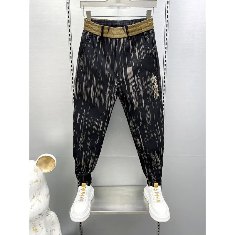 Calça Harem Listrada Masculina Streetwear Hip Hop, Calças de Cintura Elástica Masculina Corredores de Algodão, Moletom, Moda Única, Alta Qualidade