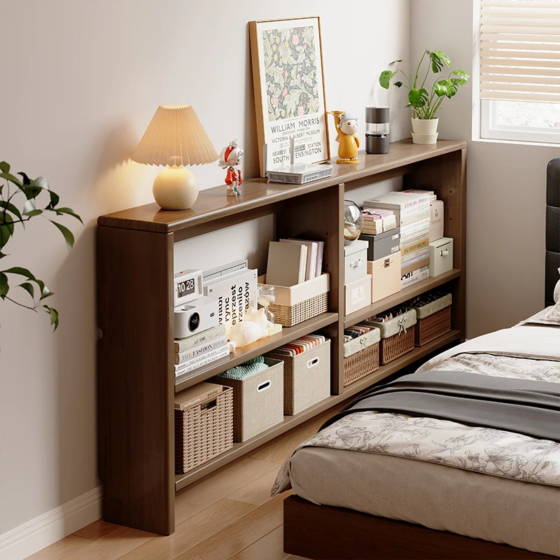 HYS solid wood bedside long storage cabinet, extremely narrow shelf at the end of the bed, bedroom bedside backrest, bookshelf,