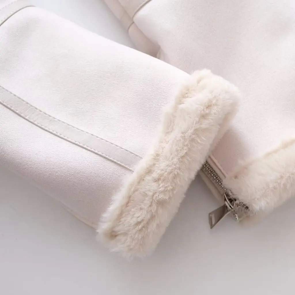 

Winter Women's Leather Coat Fashion Thickened Lapel Long Sleeve Oblique Zipper Belt Integrated Fur New