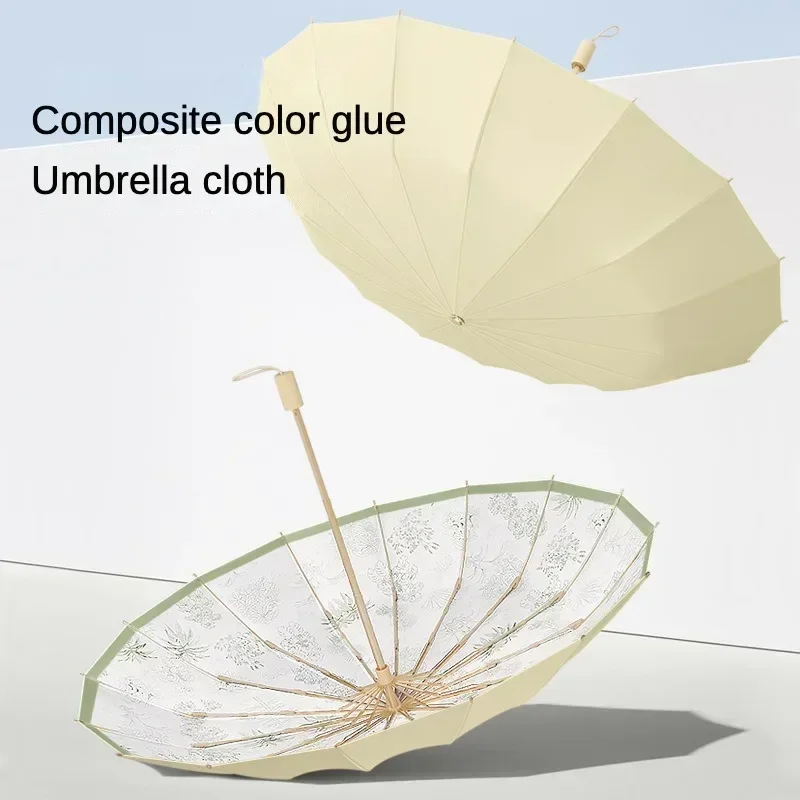 Sunproof Sunshade Female Umbrellas Chinese Retro 16 Bone Sun Protection UV Umbrella for Women Large Windproof Sunny and Rainy