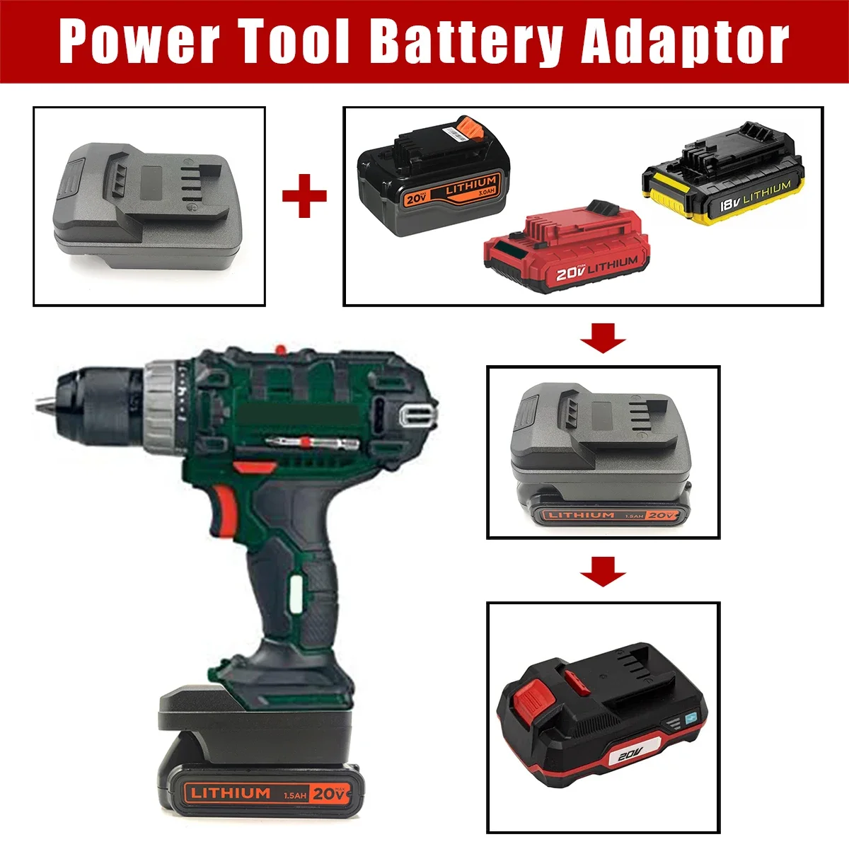 Battery Adapter Converter For Black Decker/Porter Cable/Stanley 18/20V Li-ion Battery Convert to for Parkside 20V Power Tools