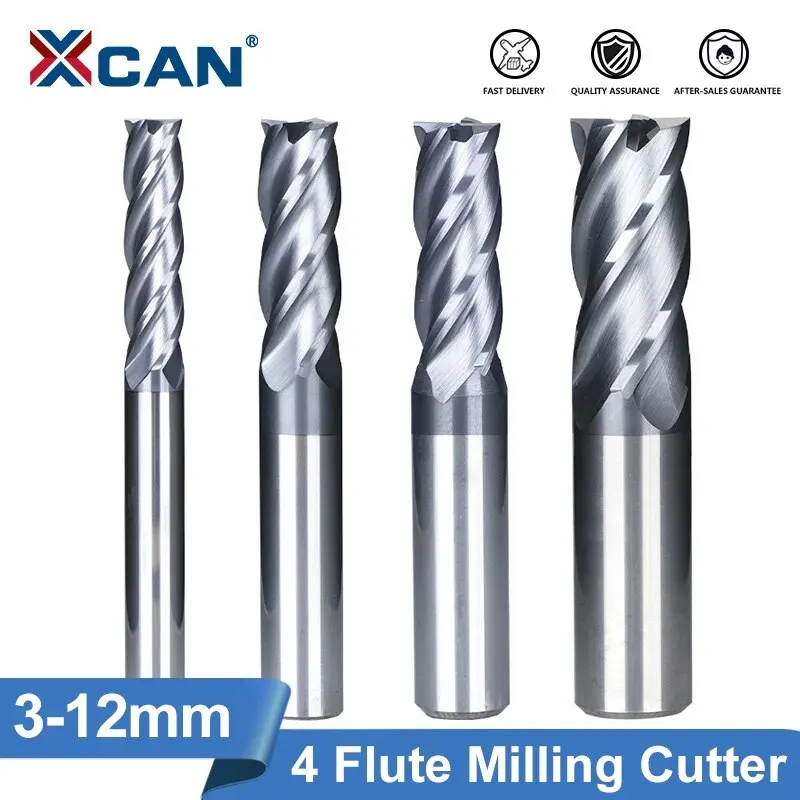 XCAN Milling Cutter 4 Flute Milling Cutter Router Bit 3-12mm HRC 50 Carbide End Mill TiALN Coated CNC Machine Milling Tools