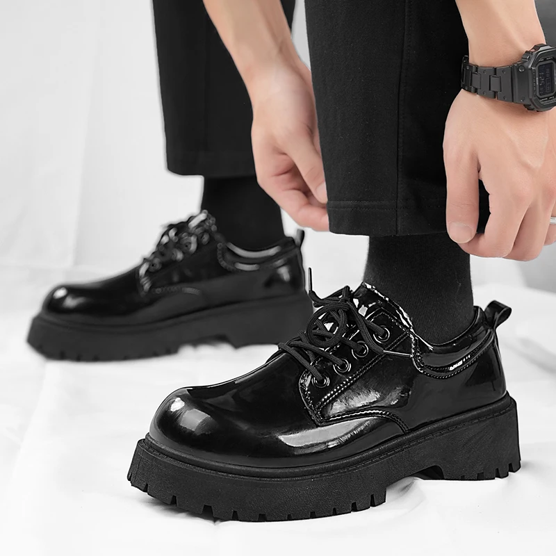 Couple\'s casual leather shoes Four Season thick sole anti slip comfort men\'s and women\'s workwear shoes plus size lace up shoes