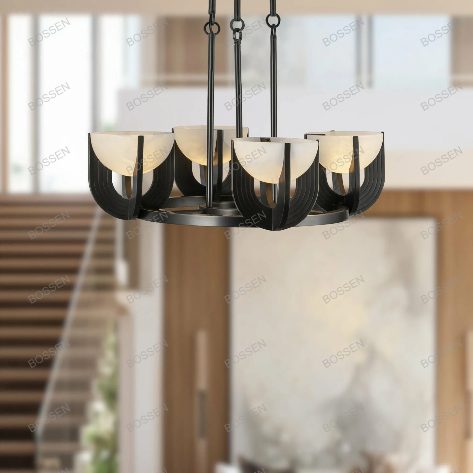 

BOSSEN 2026 New American Chandelier Marble Gold Black Metal Luster Pendant Lamp Dimmable Adjustable for Dining Room Kitchen