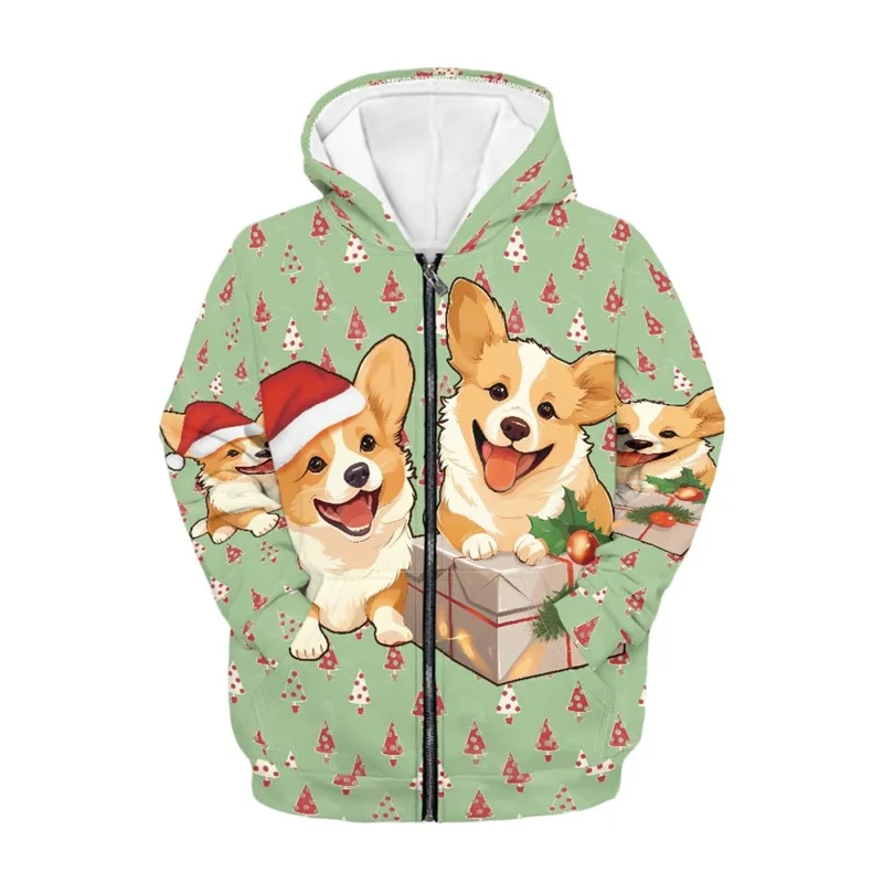 Mode Lelijke Kerst Hoodie Voor Mannen Vrouwen Zip Up Hoodie Kinderen 3D Gedrukt Dier Hond Sweatshirt Tops Kerstvakantie Truien