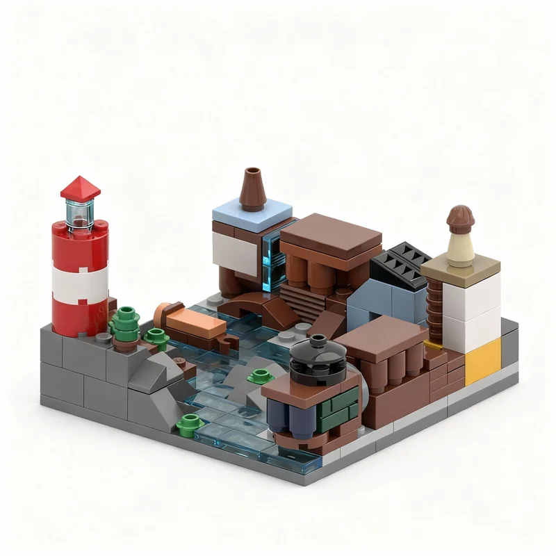170pcs MOC Asian Style Harbor Village Diorama Model Building Blocks Construction Birthday Kids Brick Idea DIY Christmas Gift Toy