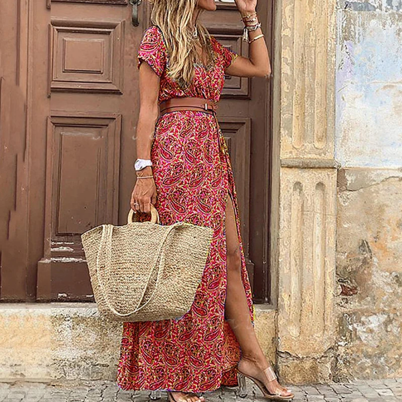 

Long Dress for Women Summer Beach Bohemian Dresses Vestido Casual Robe Female Clothing Y2K Floral Skirt Elegant Maxi Dress