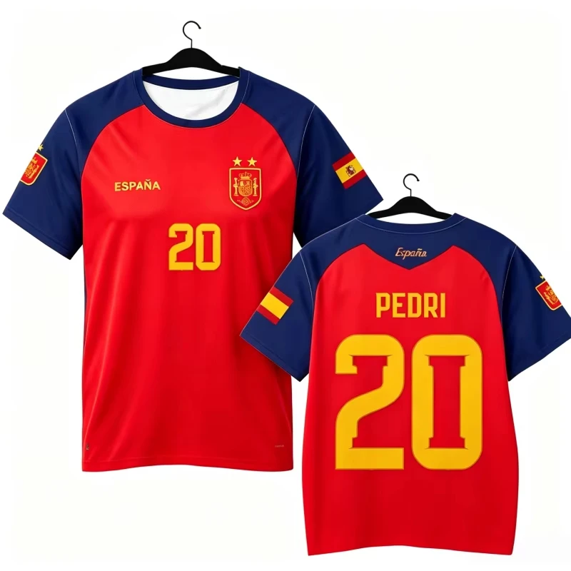 2026 Spanien-Themen-Fußballtrikot 3D-Druck Polyester Schnelltrocknend Kurzarm Unisex Bestseller Freizeitartikel T-Shirt – Detail 7