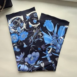 90 Silk Scarf Floral Printed 100% Silk Scarf Neckerchief Large Square Silk Head Scarves Hijab for Hair Wrapping