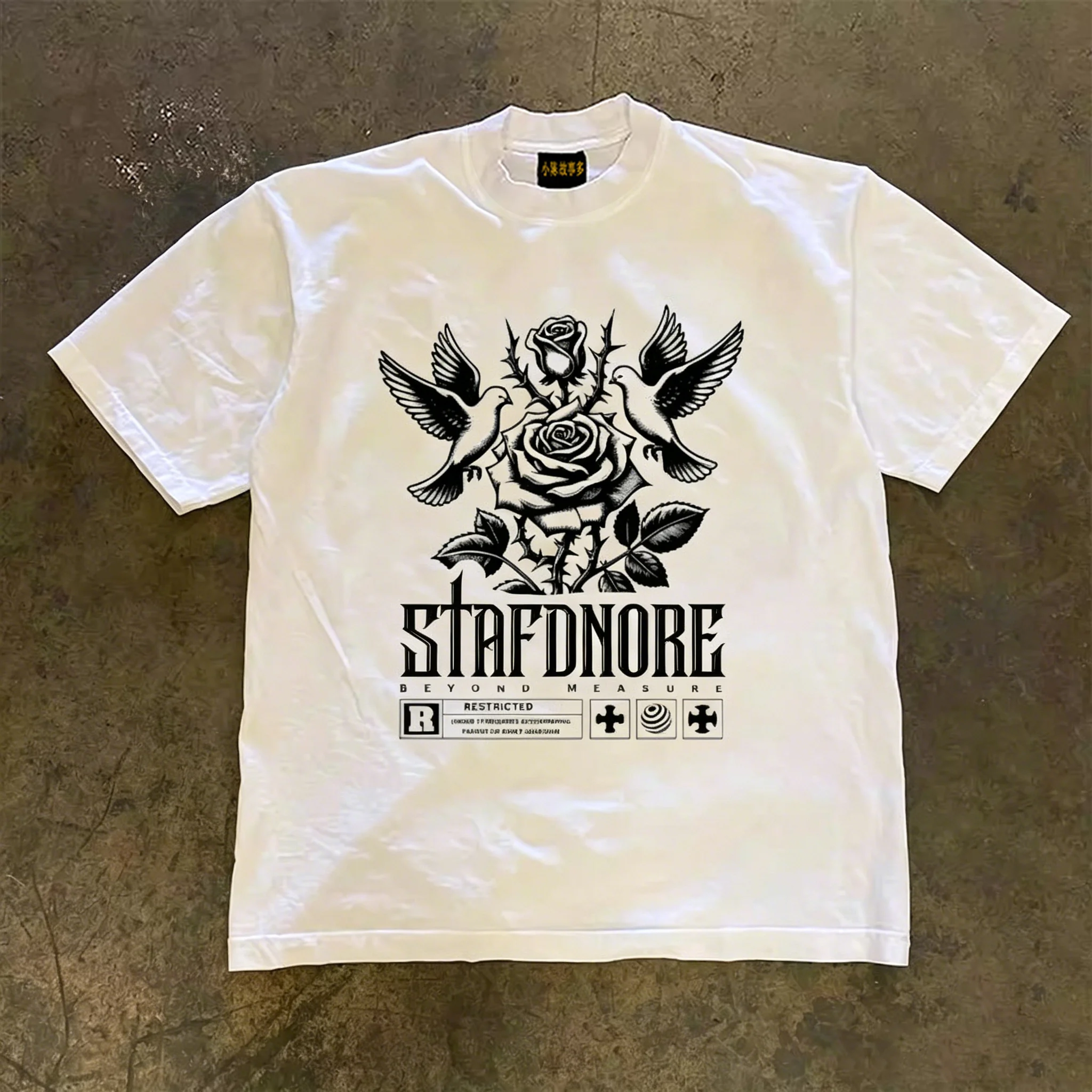 Double Thread Pure Cotton 3A260g Loose Fit Short Sleeve T-Shirt Unisex Retro Style Printed Casual Top for Men And Women