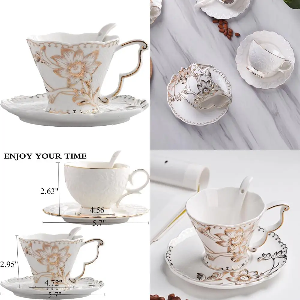 

teacup and saucer and spoon sets，vintage bone china tea cups，rose teacup，rose flower set 6.8 oz，euro style bone china tea cups a