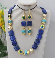 Z13269 Baroque Turquoise Square Lapis Lazuli Necklace Earring