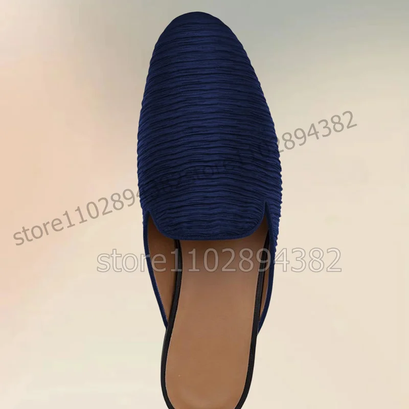 Blue Red Pleated Stripe Design Round Toe Men Slippers Fashion Slip On Men Shoes Luxury Handmade Party Banquet Men Casual Shoes