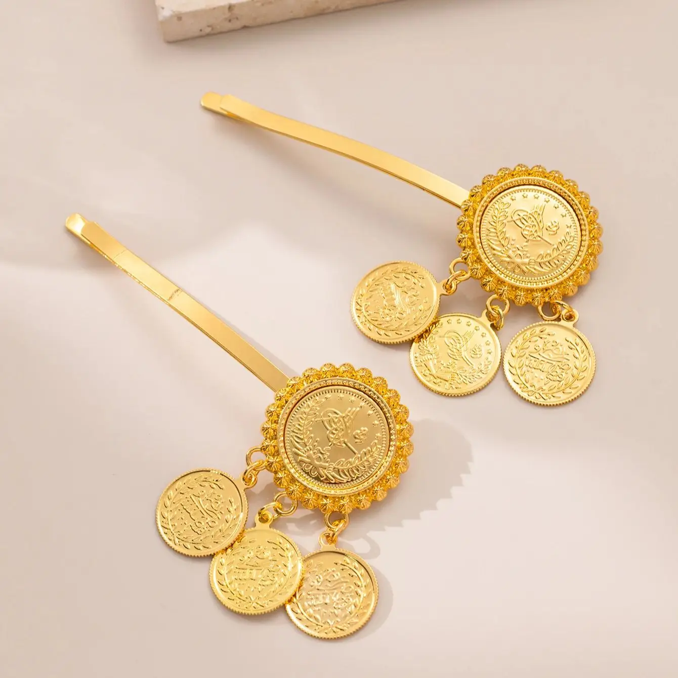 New turkish tome hair clips for women kurdish gold plated hair jewelry middle east wedding jewelry bridal head peices