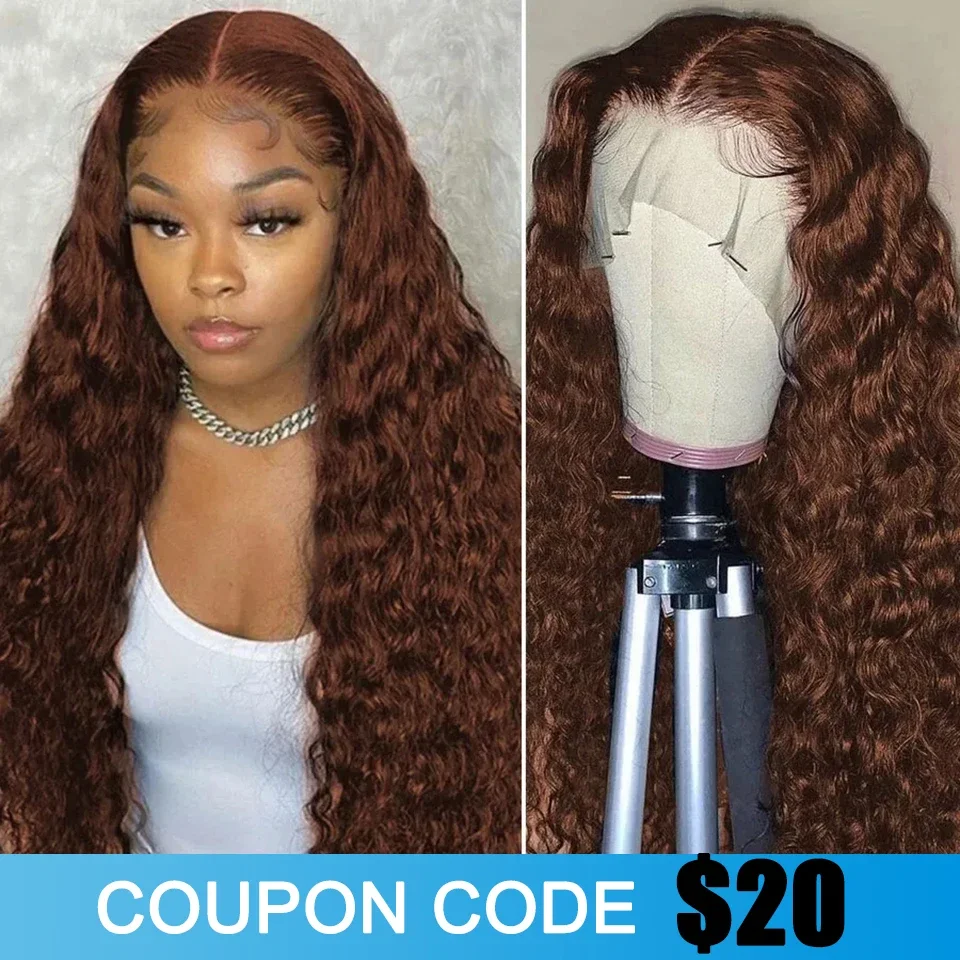 Chocolate Brown Loose Wave Human Hair Wigs Deep Wave Lace Frontal Wig 13x4 Ocean Curly Lace Perruque Cheveux Humain for Women