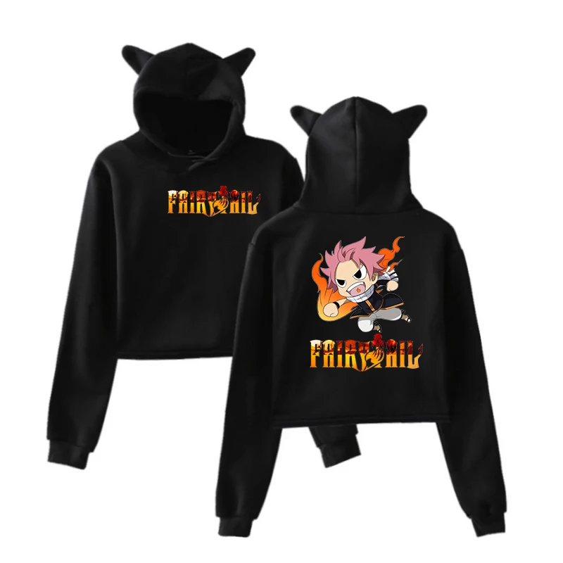 

Fairy Tail Short Cropped Hoodies Women Sweatshirt Cat ears Anime Sweatshirt Girl hoodie Crop Top Hooded Female Clothes pullover