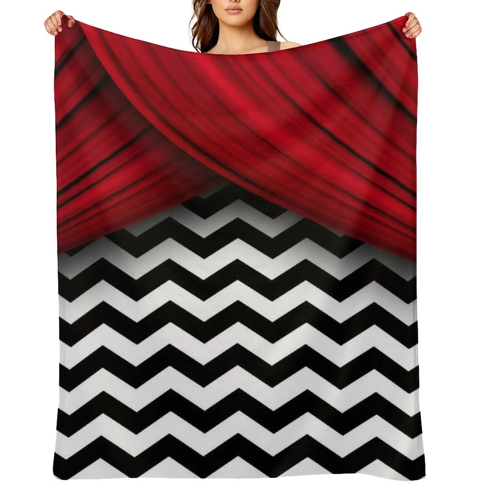 

Twin Peaks Red Curtains Black and White Chevron Throw Blanket Soft Plush Plaid Nap heavy to sleep halloween Blankets