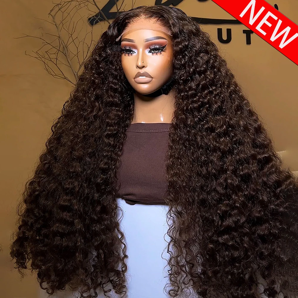 

#4 Chocolate Brown Deep Wave Wig 16-36 Inch 400 Density 13x6 HD Transparent Lace Frontal Wig Brazilian Human Hair Wigs For Women