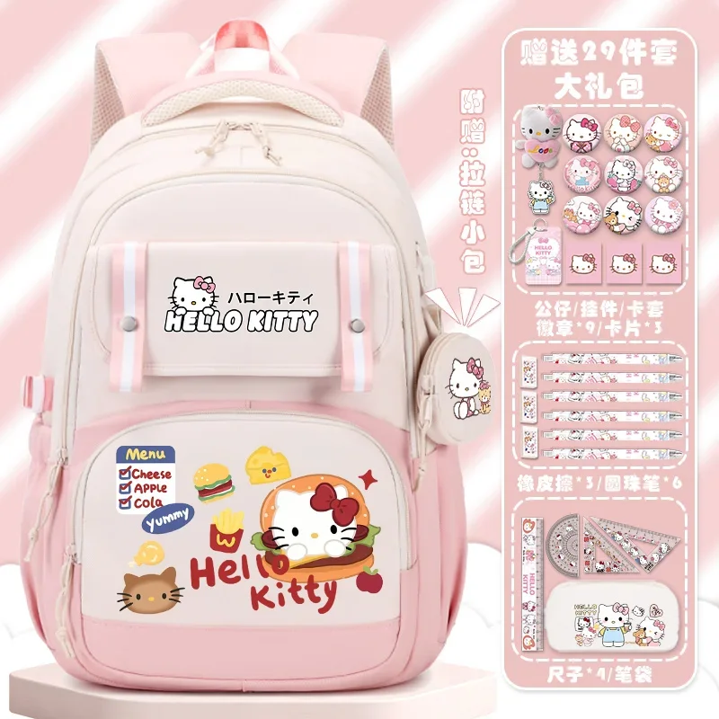 Новый Школьный Рюкзак Sanrio Hello Kitty, милый легкий и вместительный рюкзак для мальчиков и девочек с рисунком из мультфильма для защиты позвоночника