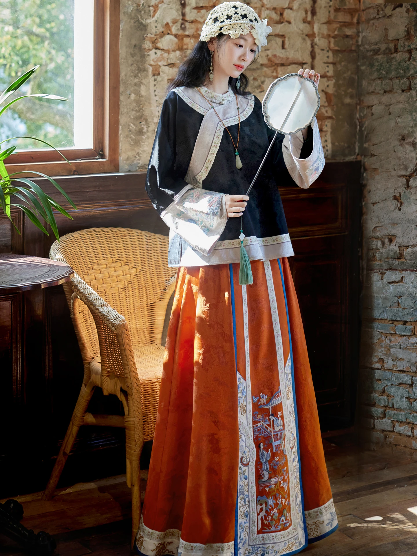 

Оригинальная национальная юбка с тяжелой вышивкой и улучшенным шлейфом, женская, из вышитого атласа, с цветочным узором