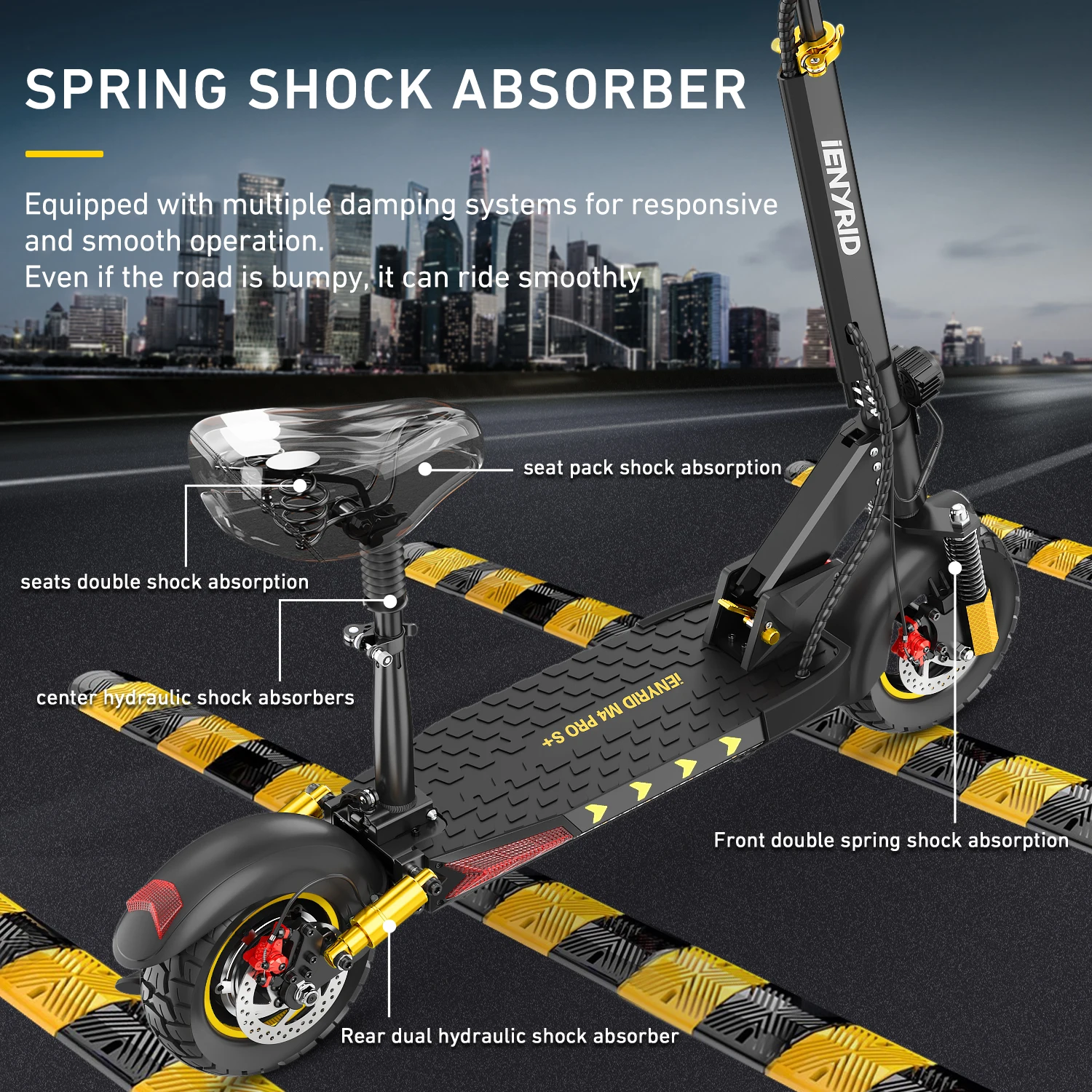 سكوتر كهربائي IENYRID M4 Pro S+، محرك 800 وات، بطارية 48 فولت 12.5 أمبير في الساعة، سكوتر إطارات 10 بوصة، أقصى سرعة 45 كم/ساعة، فرامل قرصية، شاشة LCD #6