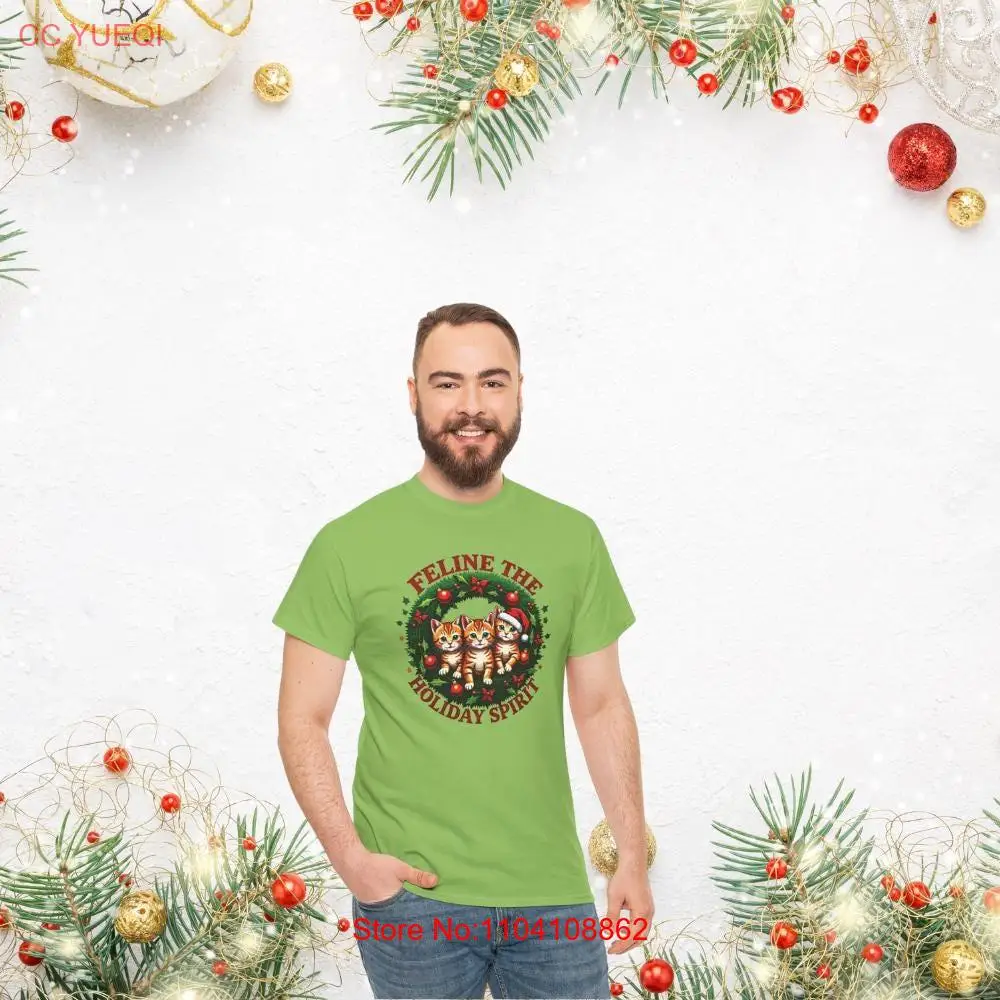 

Рождественская футболка с котами Feline Holiday Spirit Cat Lover Season Праздничные длинные или короткие рукава