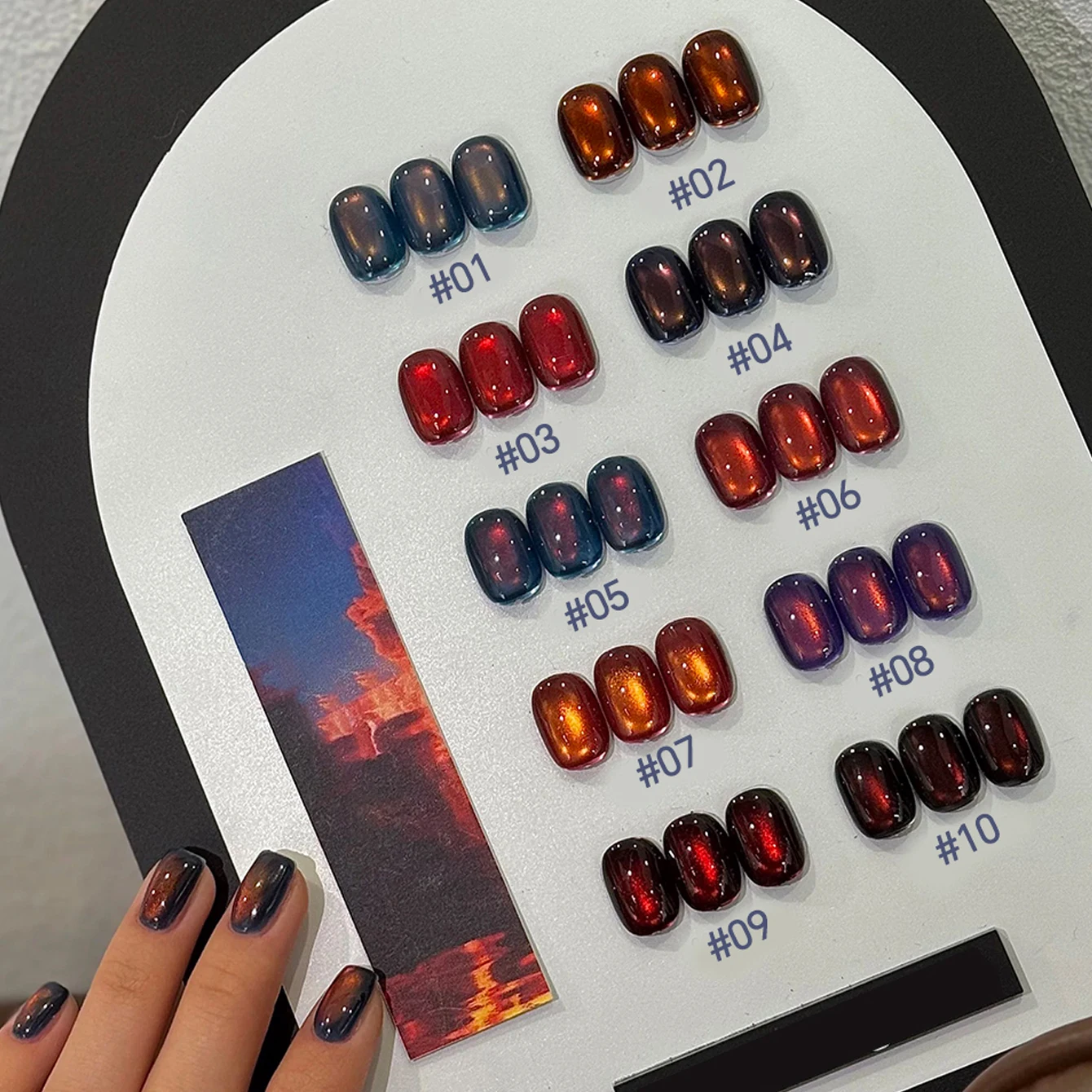 10ML 1-10PCS Sunrise Cat Eye Nail Polish Winter Red Colors Glass Bead Chasing Light Magnet Cat Eye Nail Polish Gel Black Nails