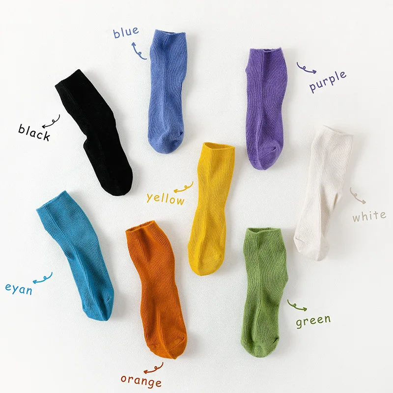 1 Pair Spring Autumn Children Socks Soft Combed Cotton Solid Color Double Strip Calf Socks for Kids Boys Girls Children Clothes