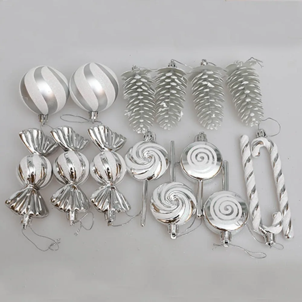 

15Pcs Candy cane Christmas Ball Ornaments Set Painted Hanging Xmas Tree Christmas Tree Pendant Gift Pendants Party Decor Ball