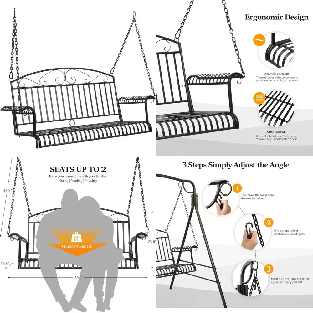 Enhanced Metal Patio Swing with 660 lbs Capacity - Durable Outdoor Porch Swing Chair