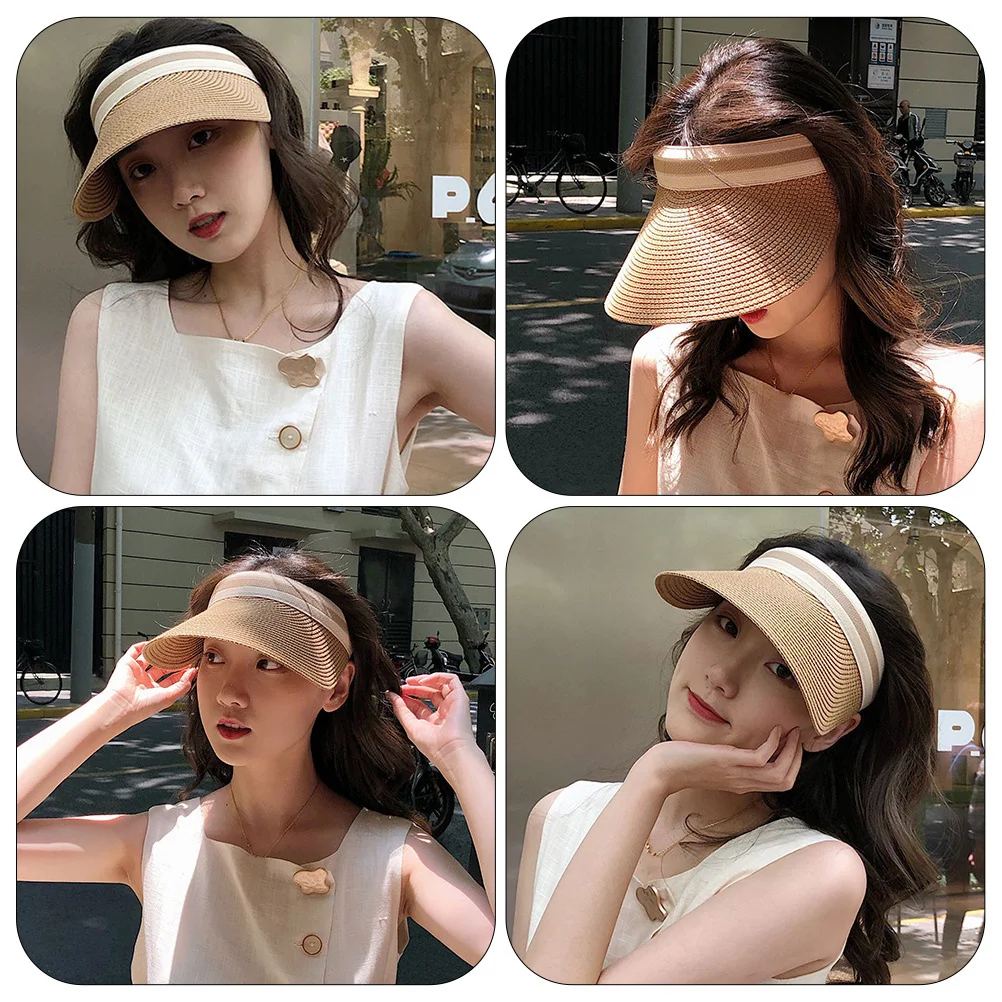 قبعة مفتوحة للحماية من الشمس للنساء بحافة واسعة للحماية من الأشعة فوق البنفسجية على الشاطئ والصيف في الهواء الطلق وصيد الأسماك والمشي لمسافات طويلة وحمام السباحة وقناع #3
