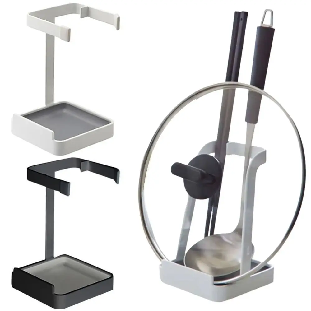 Multi-Function Pot Cover Shelf Tableware Storage Countertop Organizer Lid and Spoon Rest Holder with Tray Durable