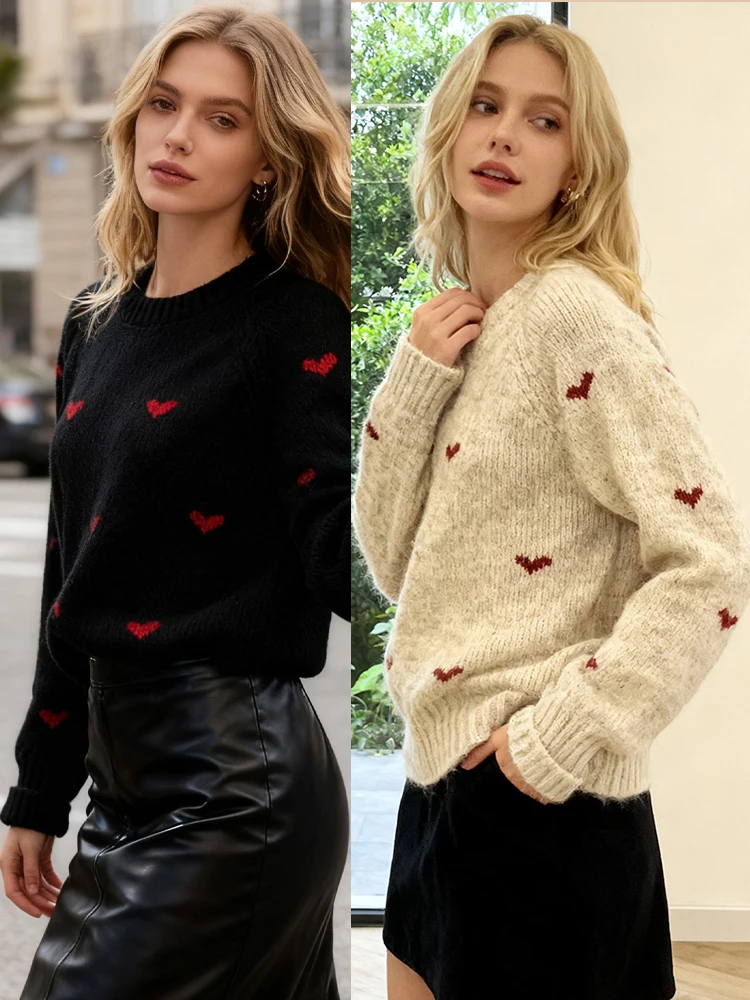 Neue Herbst Winter Komfortable Herz Muster Pullover Langarm Pullover Rundhals Top Pullover Warme Vielseitige frauen Kleidung