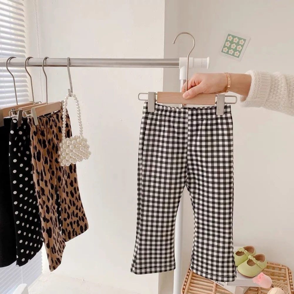 Kids Girls Flare Pants Vintage Stripe Lattice Pants Slim Ruffle Teen Children Girls Casual Trousers 1-12Y