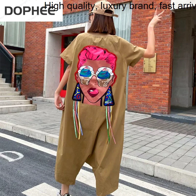 Hip-hop Western Trendy Style Women Jumpsuit Streetwear Loose Oversize Age-reducing Contrasting Colors Bodypants Summer