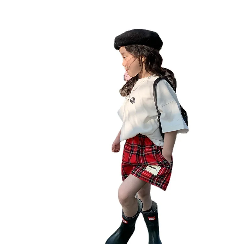 2023 Spring Autumn New Children\'s Clothing Girls\' Red Checkered Pants Korean Shorts Children\'s Shorts Girl Baby Culottes