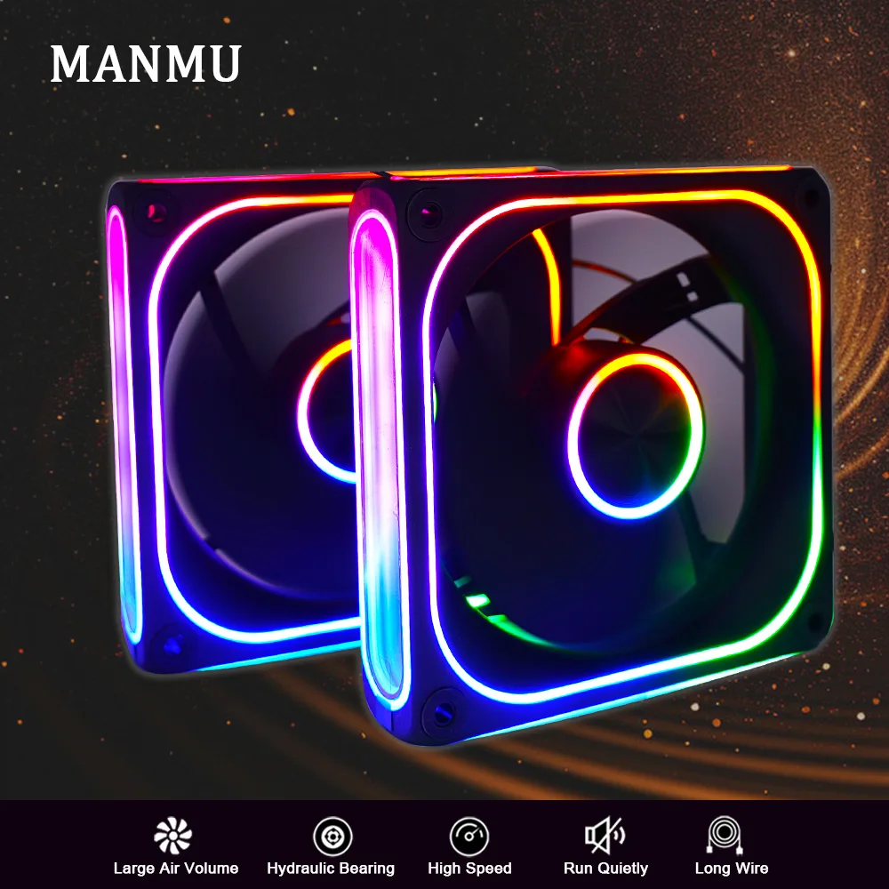 

MANMU Rgb Computer Case Fan Air Cooling Fixed Color Rainbow Rgb Cooling Fan 120mm Computer Case Cooling Fans 2pin