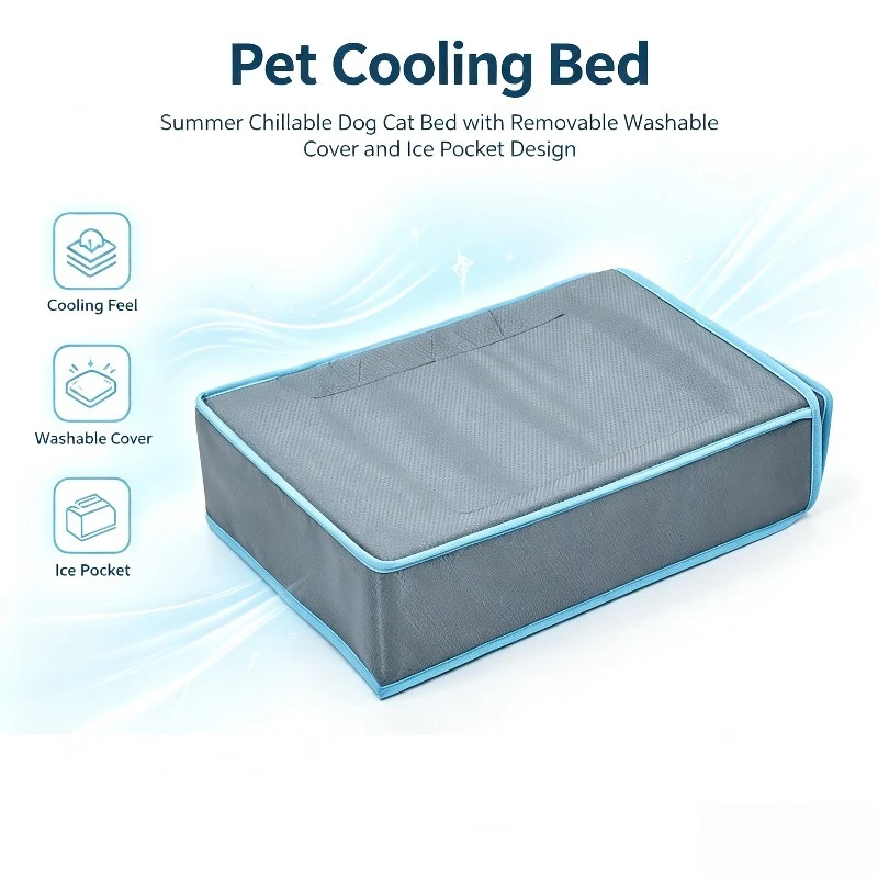 Summer Cooling Pet Bed Cover Detachable Washable Cushion, Ice Bag Insertable Nest for Small Dogs Cats