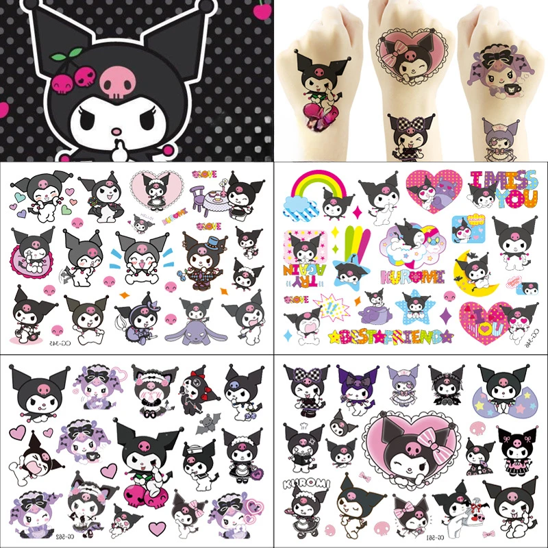 Sanrio Kuromi Tattoo Sticker Anime Figures Cartoon Tattoo Stickers Cute Kid Birthday Party Tattoo Sticker Water Transfer Sticker