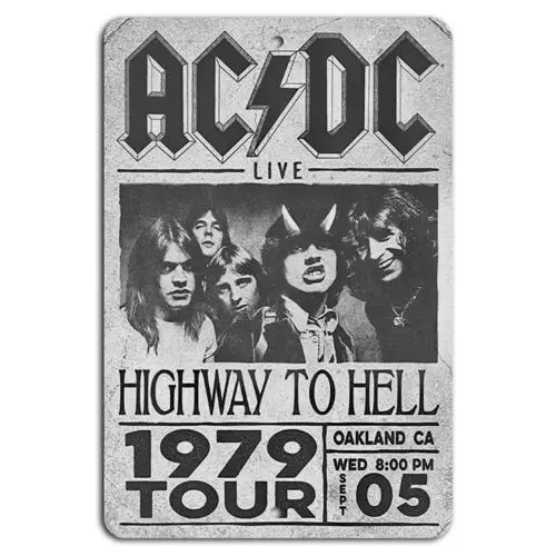 u1,AC/DC Highway to Hell 1979 Tour Poster Vintage Rock Music Metal Sign Decor