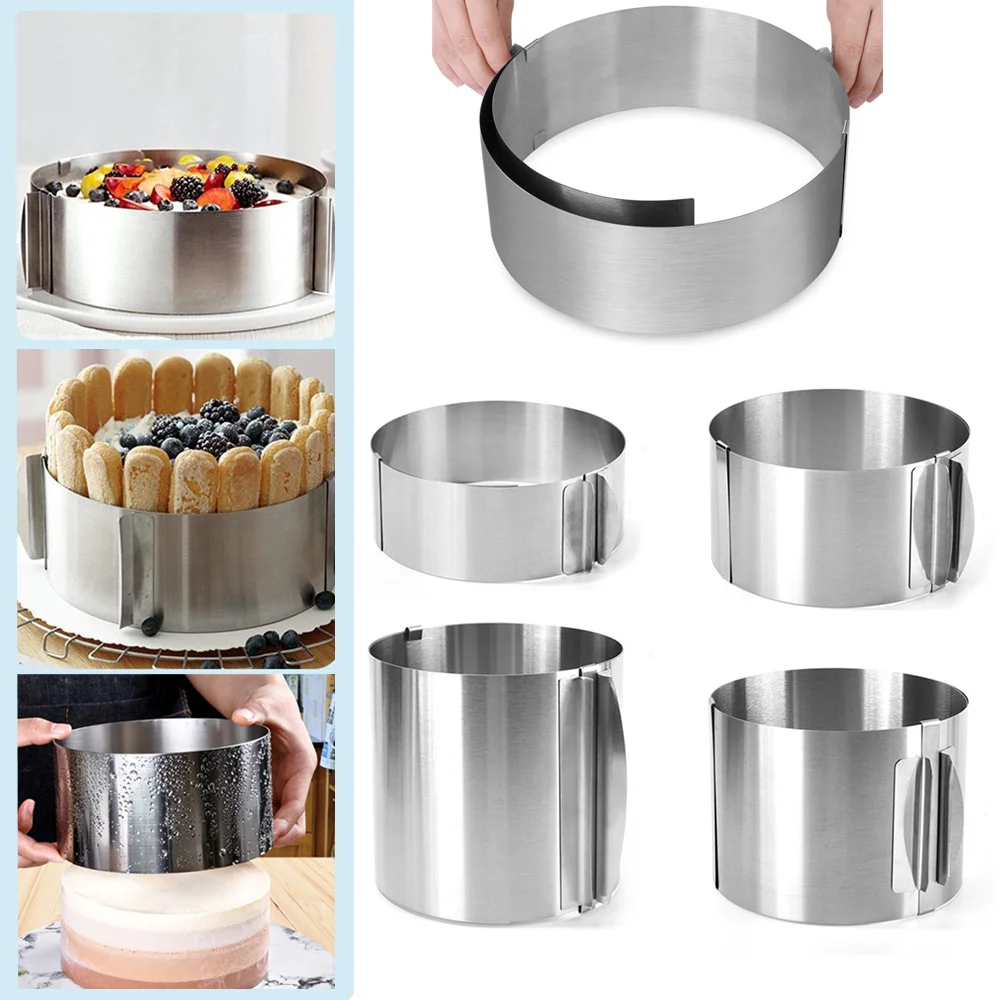 Molde Redondo Ajustable para Tartas, Molde Retráctil para Tartas de Mousse, Anillo de Acero Inoxidable para Hornear, Herramientas para Tartas