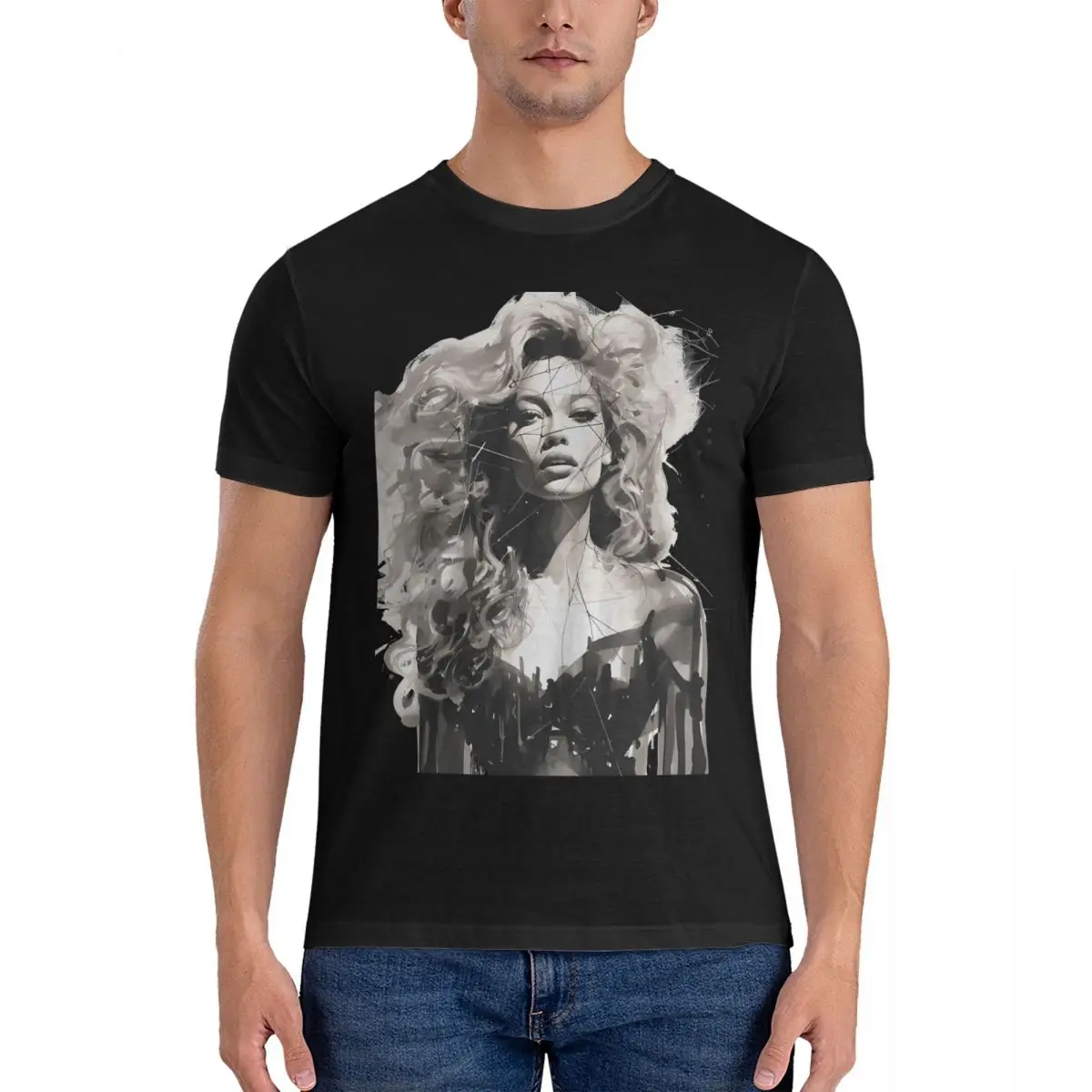 Wonderful Icon Black Ink T-Shirts for Men Beyonce Giselle Knowles Vintage Pure Cotton Tee Shirt Crew Neck Short Sleeve T Shirts