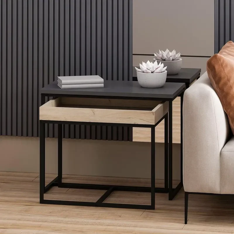 Elegant Modern Anthracite MDF Panel Material Home Side Table 65 X 50 X 35 cm 18 mm Thickness Coffee Table for Living Bedrooms