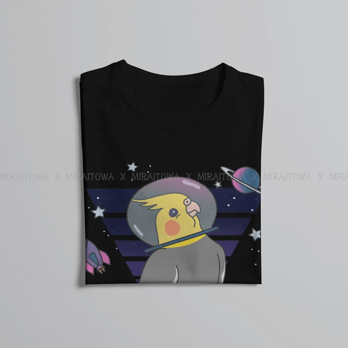 Animal Parrots Cockatiel Doodle Space Bird Astronaut  Tshirt Men Tops Vintage Homme Tees Short Sleeve Cotton Harajuku T Shirt