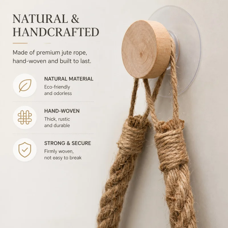 Handwoven Jute Rope Toilet Paper Holder, No Drill Bathroom Tissue Rack with Shelf, Rustic Wall Mount Paper Roll Storage