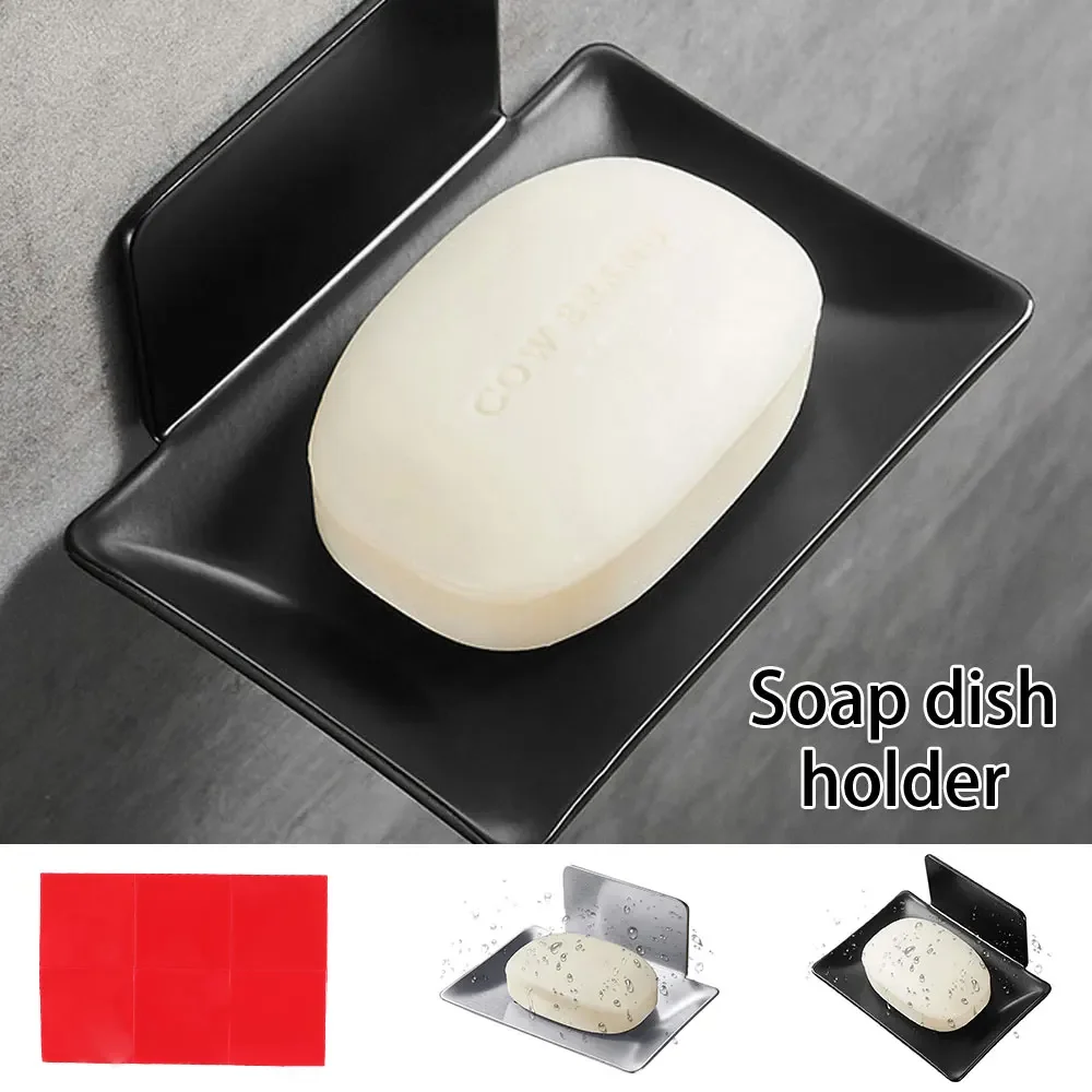 Stainless Steel Pasting Wall-Mounted Drainage Soap Dish Tray No Drilling Soap Sponge Holder Rack Bathroom Accessories