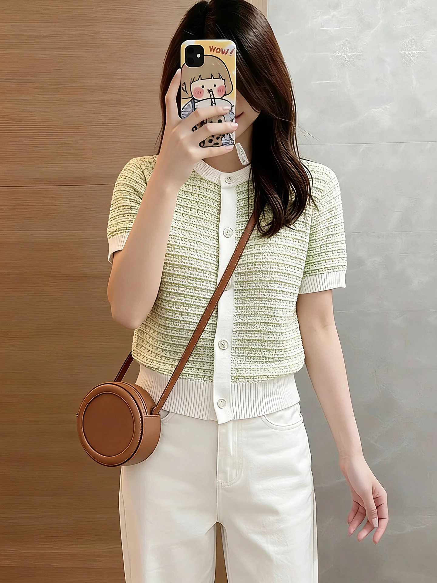 Fashionable Commute Short Sleeve Knitwear Women's Single Button Color Block Design Summer Unique Exquisite Sun Protection Top