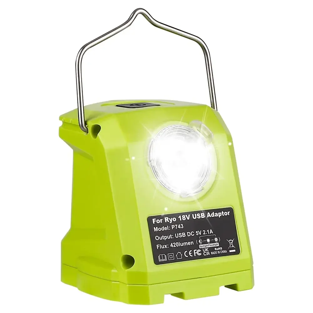 Tragbare LED-Taschenlampe, kompatibel mit Ryobi/Craftsman 18-V-Lithium-Ionen-Akkus, zwei USB-Anschlüssen und Haken, 420-Lumen-Arbeitsleuchte – Detail 3